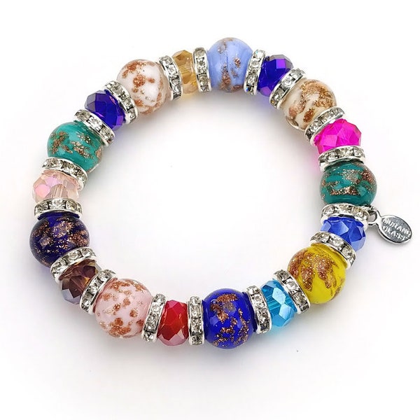 Bracelet en verre de Murano, bracelet Luna, bracelet extensible, bracelet multicolore