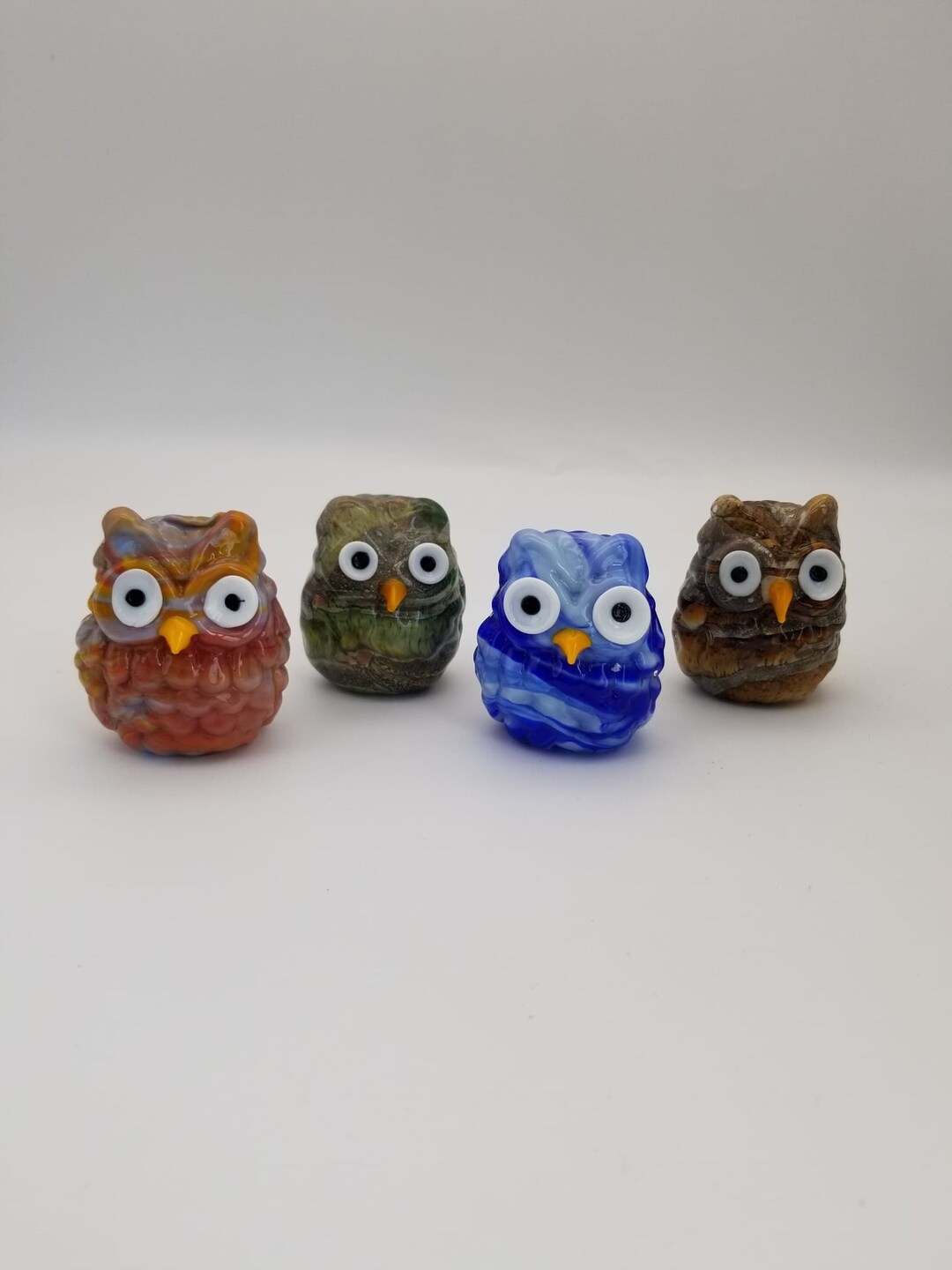 Murano Glass Owl Marbleized Hand Blown Glass Owl Collectible Etsy