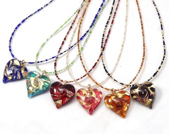 Murano Glass Necklace, Abstract Heart, Murano  Heart Pendent Necklace