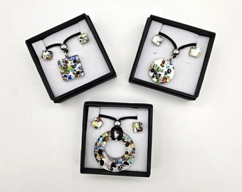 Conjunto de collar y aretes de cristal de Murano - Conjunto de regalo de joyería de Murano