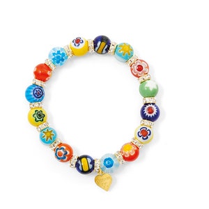 Millefiore Bracelet, Murano Glass Bracelet, Stretch Bracelet, Multicolor Bracelet