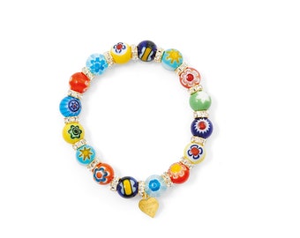 Millefiore Bracelet, Murano Glass Bracelet, Stretch Bracelet, Multicolor Bracelet