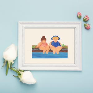 Women At The Beach - Gouache Illustration