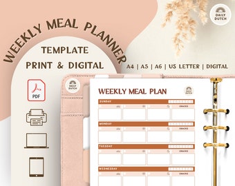 Weekly Meal Planner Printable AND Digital • A4 A5 A6 US letter • Digital files • Daily Dutch®