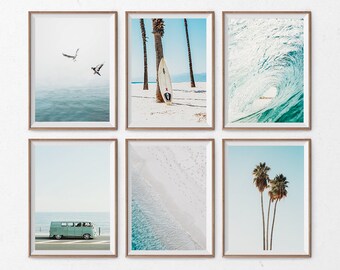 Beach Set of 6 Prints, California Print Set, Surf Themed Wall Decor, Summer Set of Six Posters