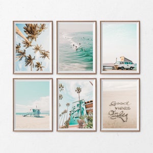 California Print Set of 6 Images, Beach Themed Wall Decor, Summer Set of Six Poster