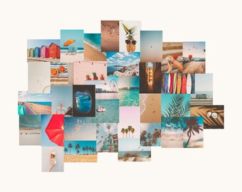 Collage Kit, Retro Wall Art, Ocean Collage Wall, 35 Pcse Coastal Digital Wall