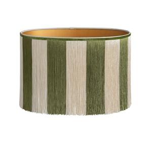 Lampshade Ava Green - Handmade - Fringes - Sustainable cotton - Lighting - Decorative - Organic cotton - Fabric - Room decor - Oval - Round