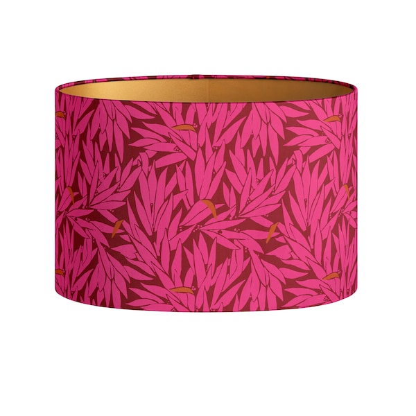Lampenschirm Yoko Fuchsia - Bambus Musterdruck - Beleuchtung - Handgemacht - Luxus - Dekorativ - Nachhaltige Baumwolle - Stoff - Oval - Rund
