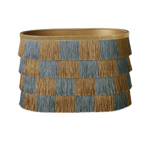 Lampshade Giselle Caramel & Dusty Blue - Fringes - Lighting - Luxury - Decorative - Sustainable cotton - Fabric - Oval
