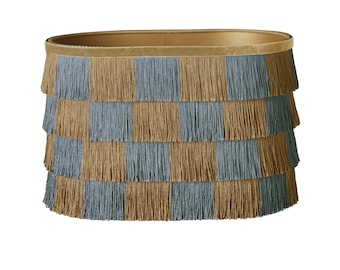 Abat-jour Giselle Caramel & Dusty Blue - Franges - Luminaire - Luxe - Déco - Coton durable - Tissu - Ovale