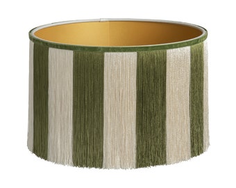 Lampshade Ava Green - Handmade - Fringes - Sustainable cotton - Lighting - Decorative - Organic cotton - Fabric - Room decor - Oval - Round