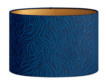 Lampshade Amina Navy Yves Blue - Animal Pattern Print - Lighting - Handmade - Decorative - Sustainable cotton - Fabric - Oval - Round