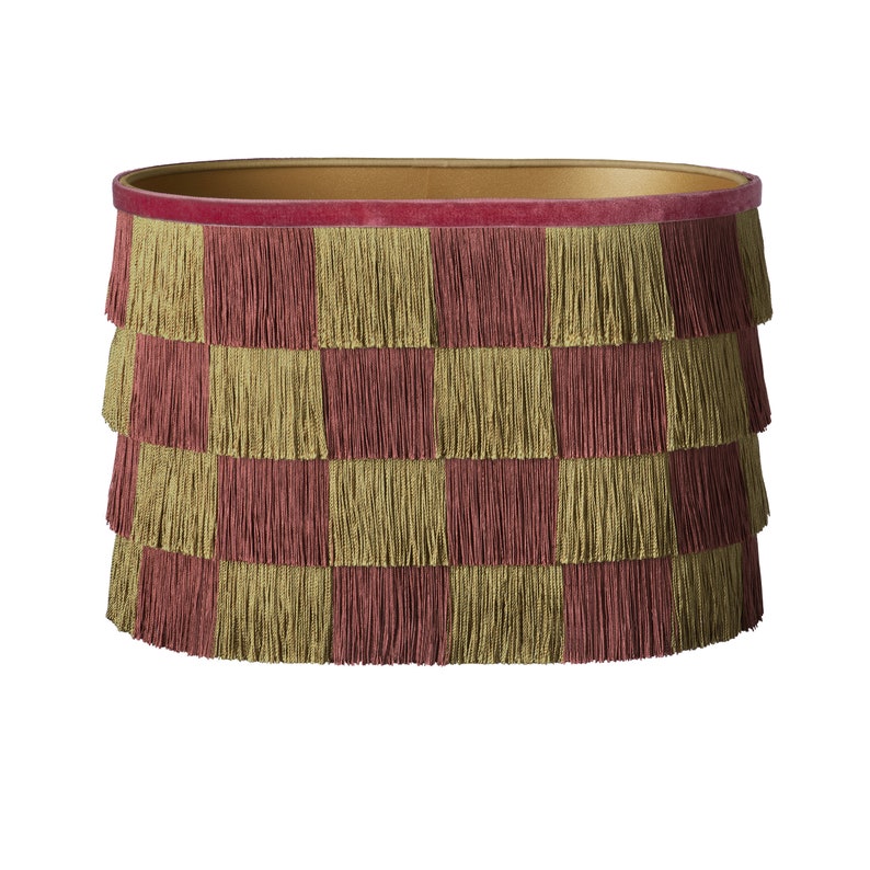 Lampshade Giselle Olive & Rosewood Fringes Lighting Luxury Decorative Sustainable cotton Fabric Oval image 1