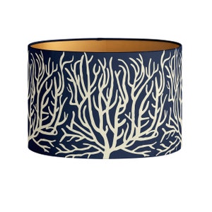 Lampshade Lauren Navy Ecru - Coral pattern print - Handmade - Lighting - Decorative - Organic cotton - Fabric - Room decor - Oval - Round