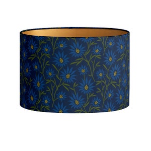 Lampshade Mako Navy Yves Blue - Handmade - Organic cotton - Flower Pattern Print - Lighting - Decorative - Fringe - Oval - Round - Luxury