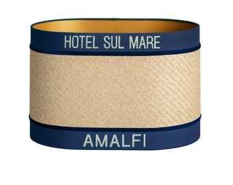 Lampenkap Amalfi Klassiek Blauw - Handgemaakt - Verlichting - Raffia - Decoratief - Biologisch katoen - Stof - Kamerdecoratie - Ovaal - Rond