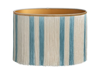 Lampshade Ava Light Blue - Striped pattern print - Fringes - Handmade - Lighting - Decorative - Organic cotton - Fabric - Room decor