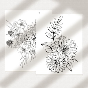 Coloring Pages Flowers #3 | Printable Download | Floral Illustrations | Coloring Pages for Adults | Line Art Drawings