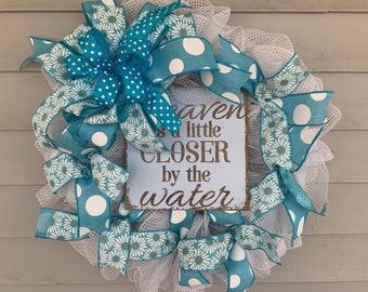 Wreath, Heaven is a little closer by the water, cabin, camp, lake home, large wreath, white wreath, indoor outdoor, unique, gift, mother day