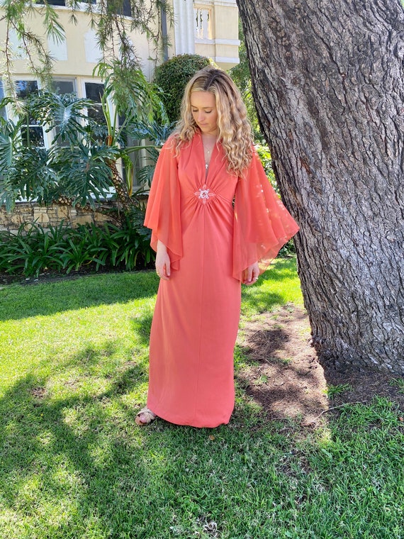 Vintage 70s Peach Fairy Sleeve Dress