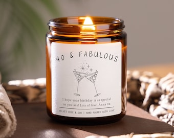 40th Birthday Gifts for Women, Forty & Fabulous, 40th Birthday Personalised Candle, Funny Candle Gift for Her, 40th Birthday Auntie Gift