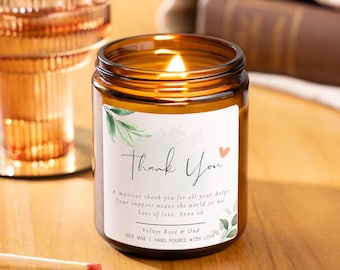 Thank you Candle Appreciation Gift, Personalised Scented Soy Wax Candle Thank You Gift, Gift for Teacher, Friend Thank You, Thank You Card