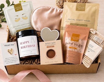Birthday Self Care Pamper Hamper Gift Box With Soy Wax Candle, Eye Mask, Bath Salts Bestie, Friend, Mum