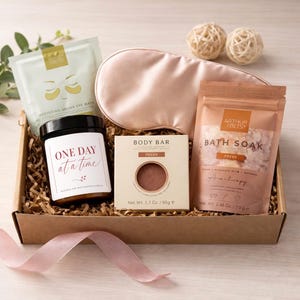 thinking of you care package spa gift set with candle bath soak eye mask sympathy gift for grief recovery and sober support