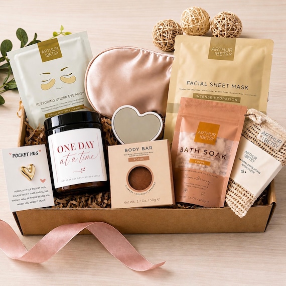 One Day at a Time Self Care Gift Box, Mental Health Spa Gift Set, Stress Relief, Thinking of You, Get Well Soon Care Package Gift for Her