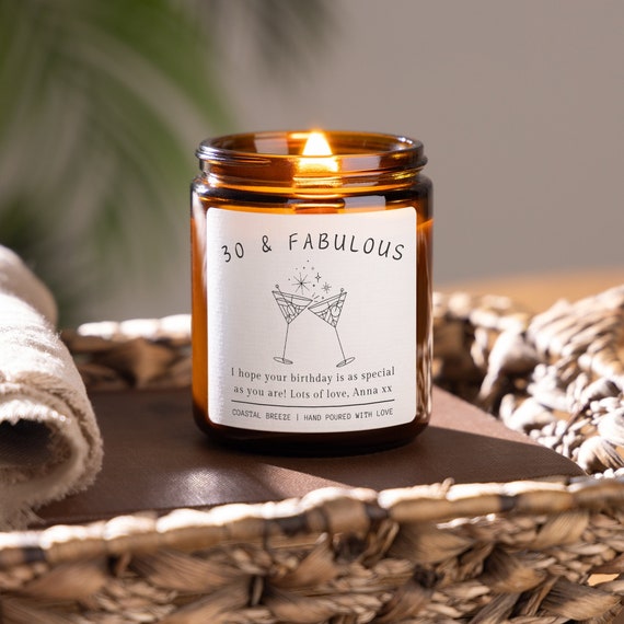 Personalised 30th Birthday Soy Wax Scented Candle Gift - Thirty and Fabulous Birthday Gifts for Women