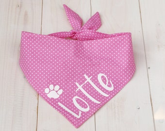 pink polka dots dog bandana , personalized Dog Bandana, dog bandana girl, Tie on Dog Bandana, Dog Scarf, dog accessory, gift for dog owner,