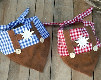 Cute Tyrolean style Dog Bandana, Oktoberfest Bandana, blue gingham pet scarf, red gingham fabric pet Bandana