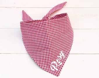 Pañuelo rojo Vichy para perro, bandana personalizada para perro, bandana ajustable para perro, accesorio para perro