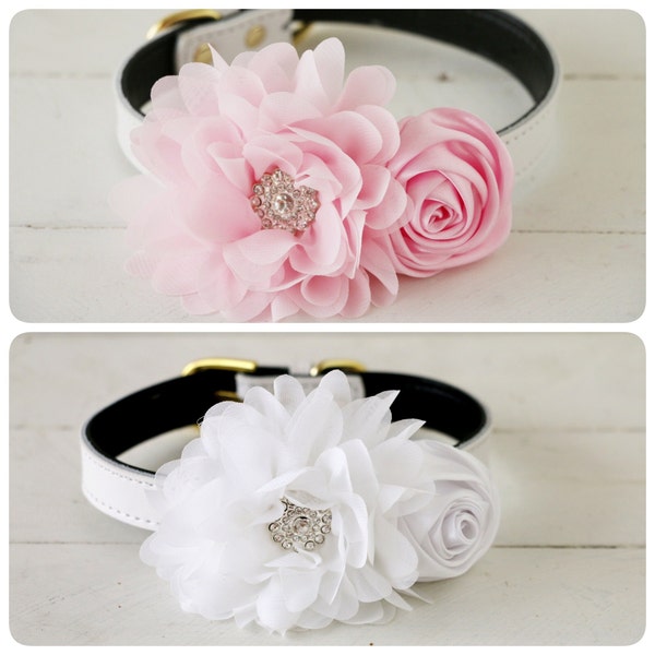 Weiße Blumen Dekoration für das Hundehalsband,  Blume mit Strass für Hundehalsband, Hundehalsband Dekoration, Hochzeit mit Hund