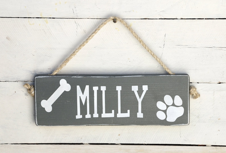 Personalized wood dog name sign, Paw prints pet sign, Paw prints dog name sign, dog lover gift, Wall decor, image 1