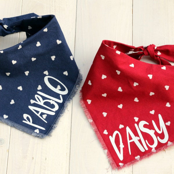 Hond Bandana met harten, Hond Bandana Sjaal, Blauwe Bandana, Rode Bandana, Hond Cadeau