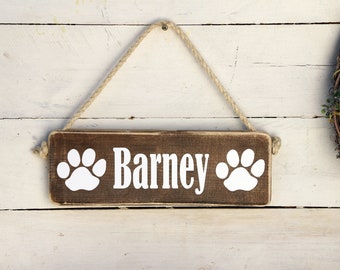dog name sign, wood pet sign, Paw prints dog name sign, dog lover gift,Wall decor, personalized wood dog sign