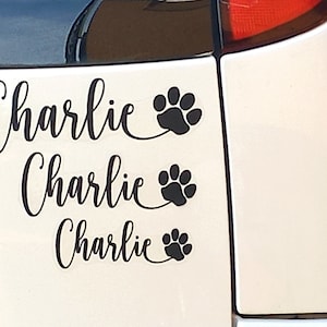 Adesivo per auto con nome e zampa, sticker adesivo per la auto, Adesivo con nome e impronta cane, adesivo cane personalizzato