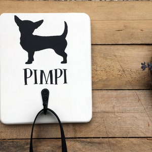 Wall mounted dog leash holder Chihuahua, dog leash wooden hanger, dog lovers present, personalized dog leash holder,