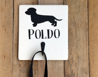 Dachshund dog leash holder ,Wall mounted dog leash holder, dog leash wooden hanger, dog lovers present, personalized dog leash holder,