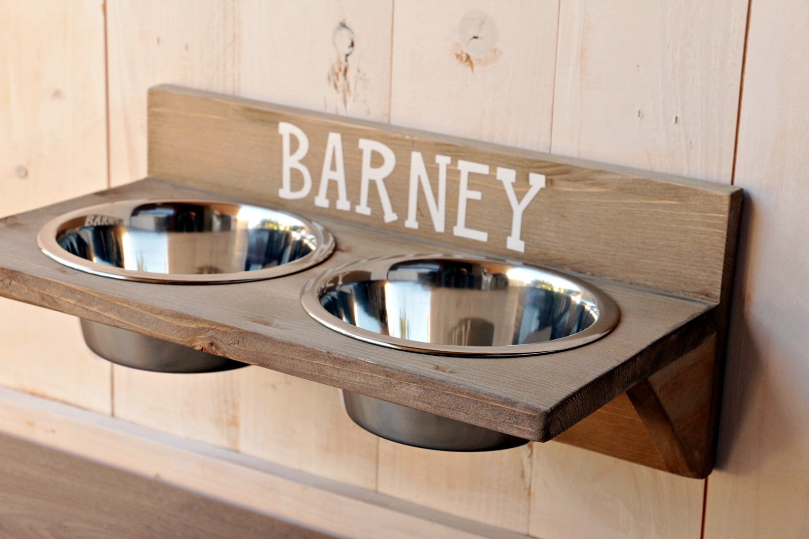 Höhenverstellbarer Katzen Napfhalter - Doppelnapf Aus Edelstahl Mit Holzständer