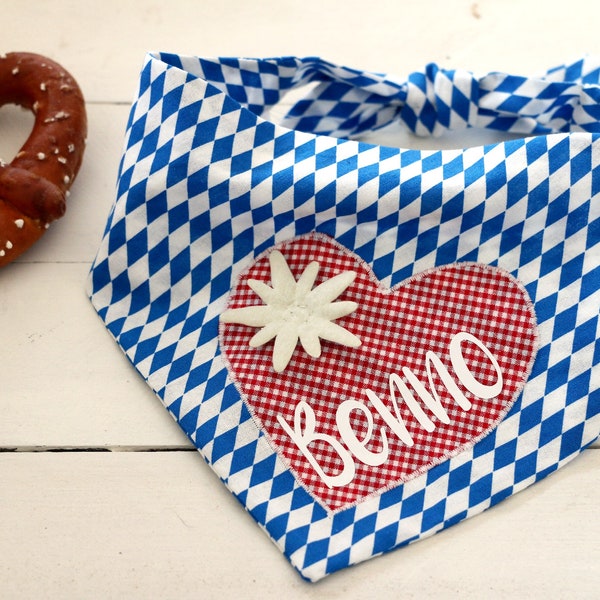 Bandana per cani motivo bavarese, fazzoletto per cani con nome in bianco e blu, Oktoberfest bandana, fazzoletto da collo per cani