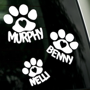 Custom vinyl decal with paw print and your dog's name, paw shaped sticker with name, custom dog sticker, car dog sticker