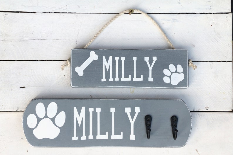 Personalized wood dog name sign, Paw prints pet sign, Paw prints dog name sign, dog lover gift, Wall decor, image 9