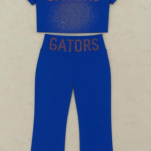 Custom college rhinestone logo shirt/ fold over pants set| college bed party