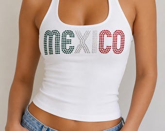 Mexico rhinestone halter tank top World Cup| college bed party