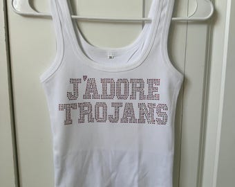 Trojan College rhinestone shirt tank top| college bed party