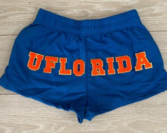 Custom College chenille sweat shorts| College bed party