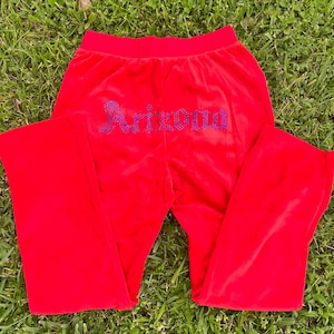 Custom college rhinestone velvet pants| college bed party